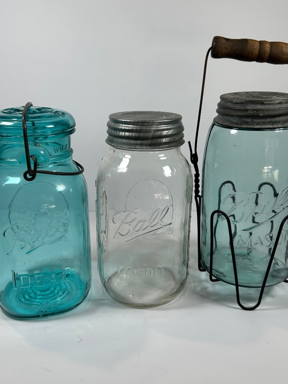 Antique Ball Jar Lot 3 1900 Triple L Basket 1976 Bicentennial Blue Ideal Clear